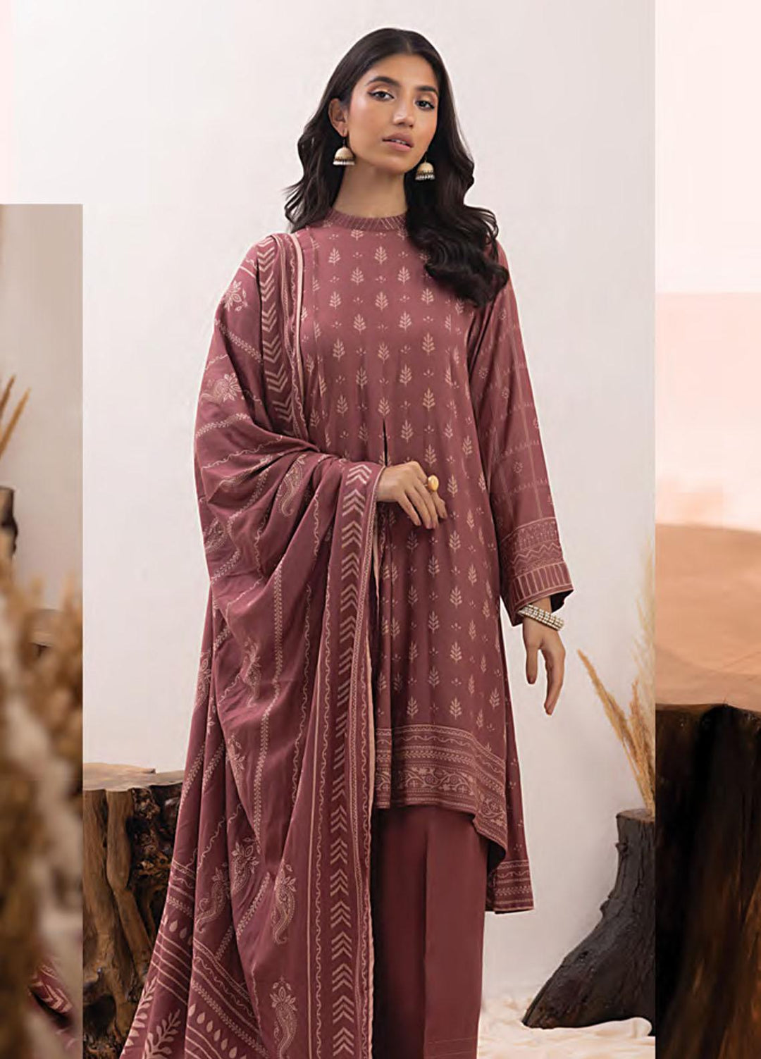 Lakhany Printed Pashmina Suits Unstitched 3 Piece LSM23PP LG-ZH-0093-A - Winter Collection