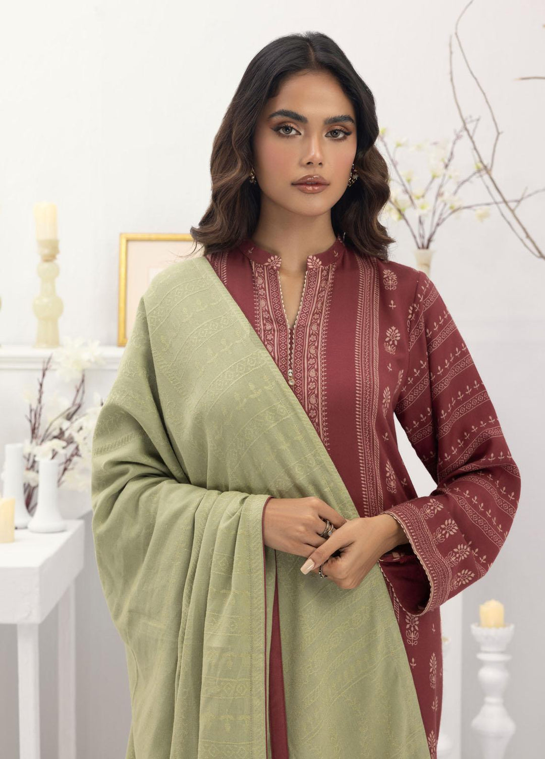 Lakhany Printed Pashmina Suits Unstitched 3 Piece LSM23PS LG-AM-0028-A - Winter Collection