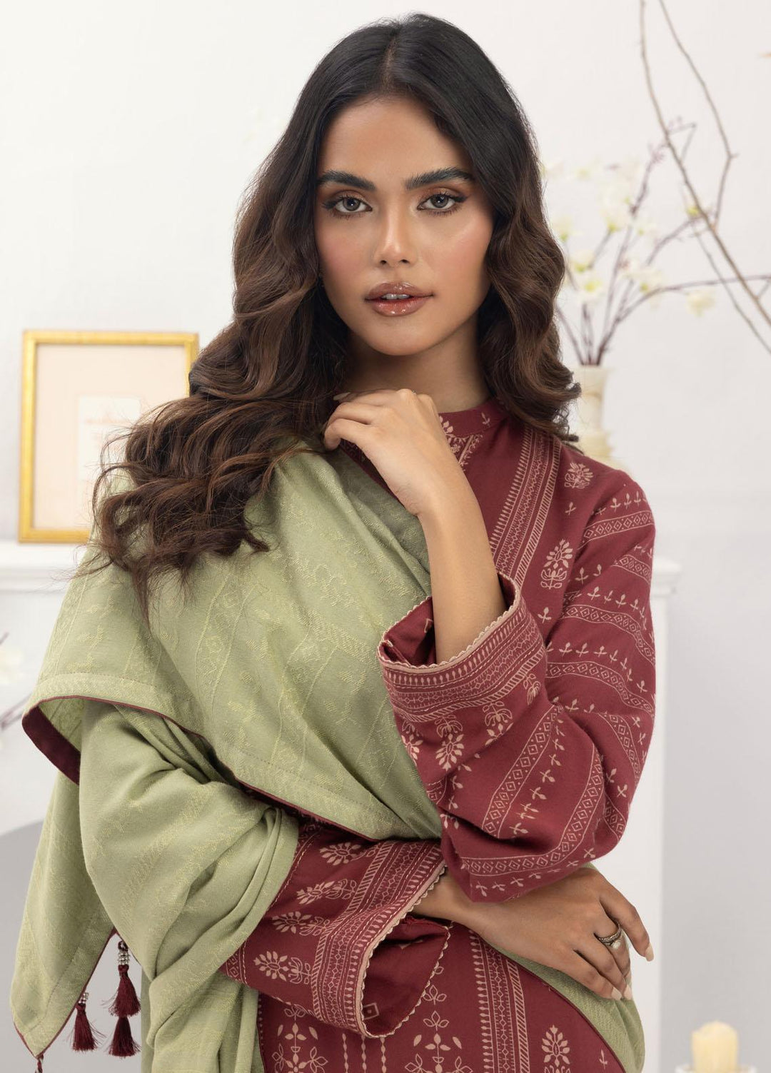 Lakhany Printed Pashmina Suits Unstitched 3 Piece LSM23PS LG-AM-0028-A - Winter Collection