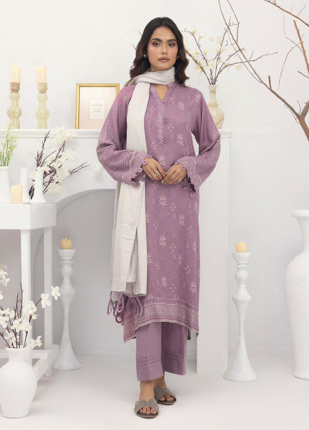 Lakhany Printed Pashmina Suits Unstitched 3 Piece LSM23PS LG-EA-0476-B - Winter Collection
