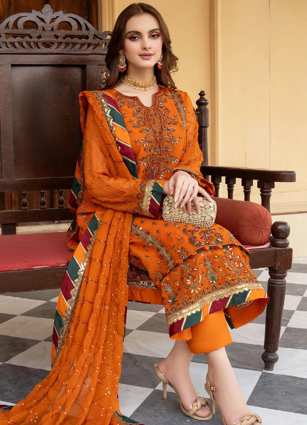Lallaria By Noorma Kaamal Embroidered  Chiffon Suit Unstitched 4 Piece NK24LC NK-LLC-11 - Summer Collection