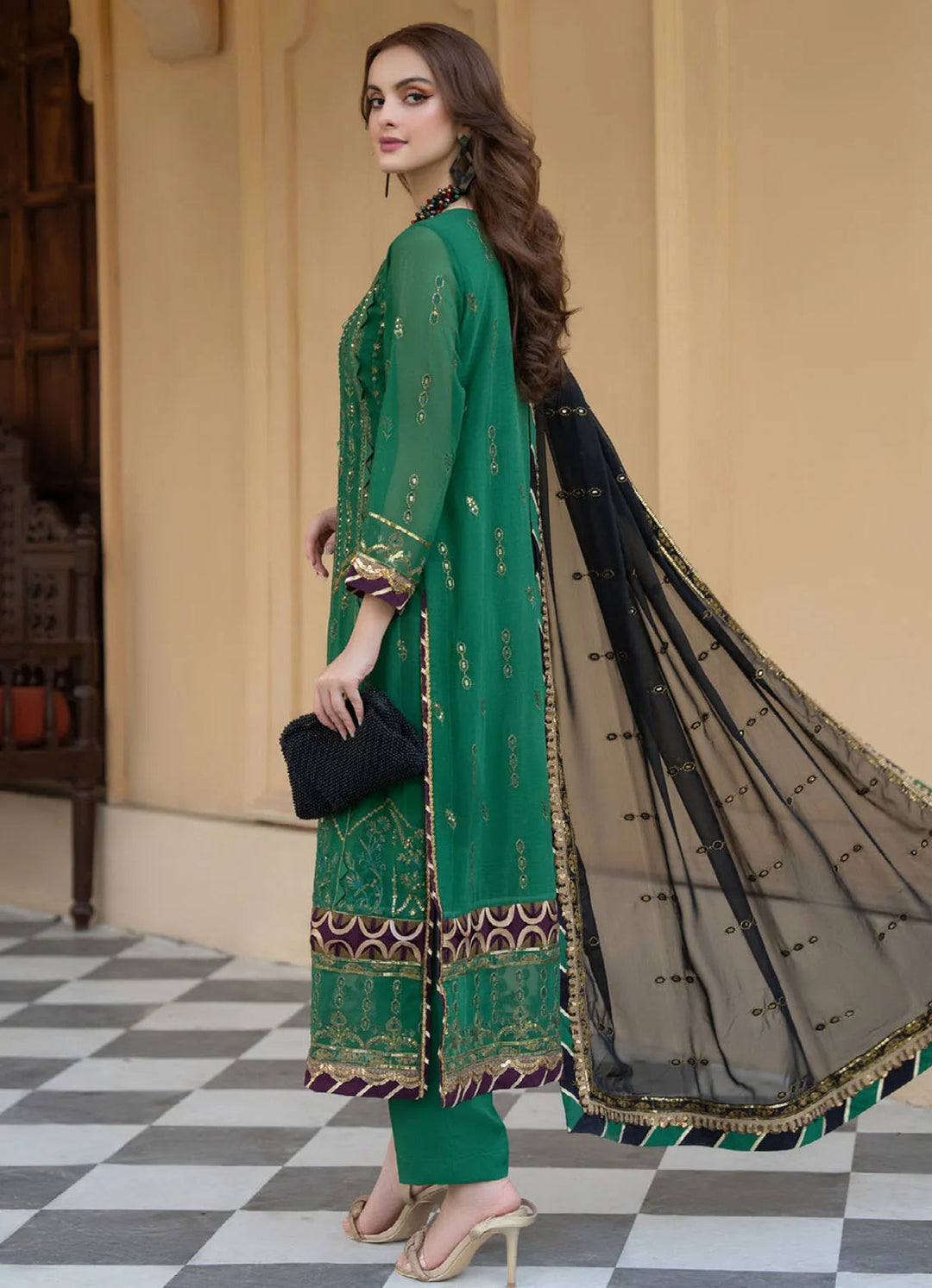 Lallaria By Noorma Kaamal Embroidered  Chiffon Suit Unstitched 4 Piece NK24LC NK-LLC-13 - Summer Collection