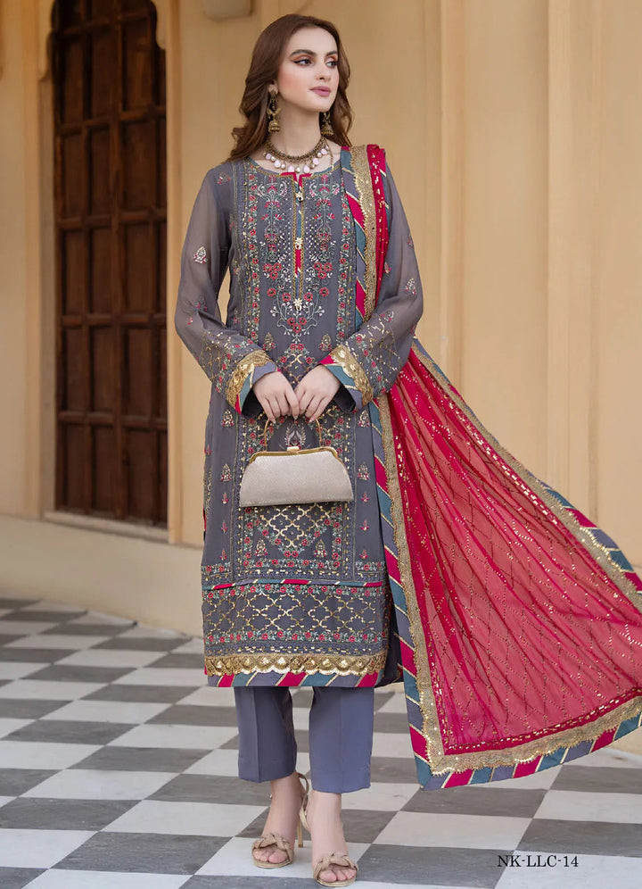 Lallaria By Noorma Kaamal Embroidered  Chiffon Suit Unstitched 4 Piece NK24LC NK-LLC-14 - Summer Collection