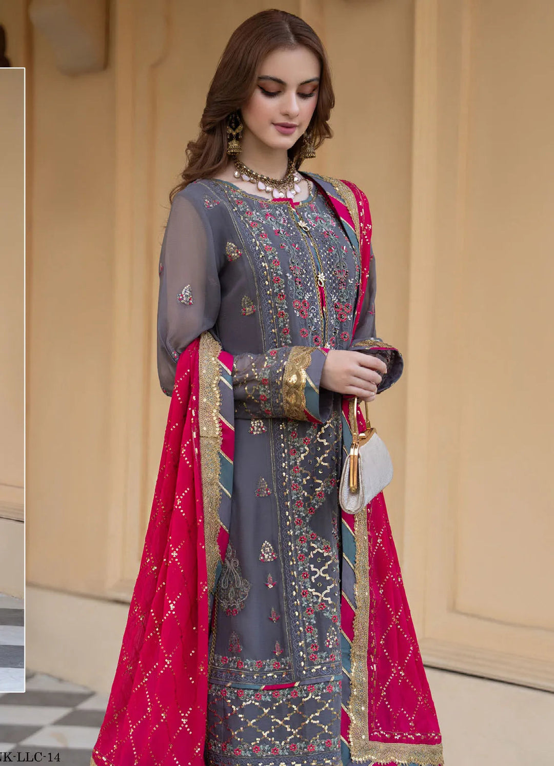 Lallaria By Noorma Kaamal Embroidered  Chiffon Suit Unstitched 4 Piece NK24LC NK-LLC-14 - Summer Collection