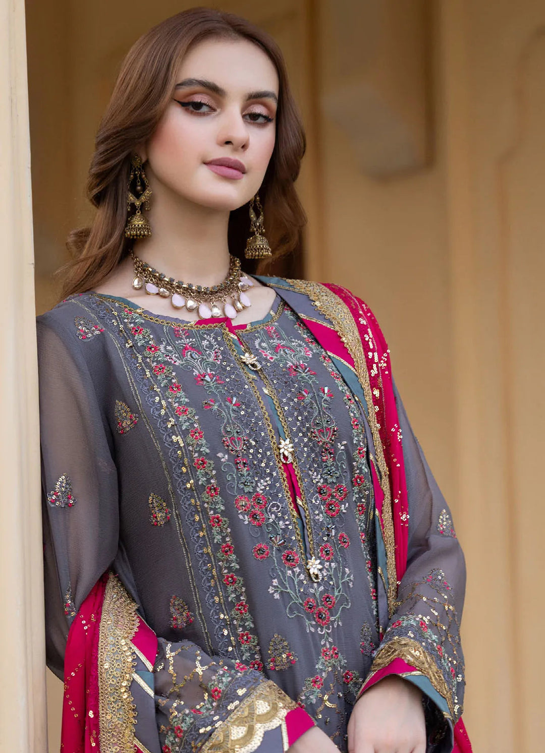 Lallaria By Noorma Kaamal Embroidered  Chiffon Suit Unstitched 4 Piece NK24LC NK-LLC-14 - Summer Collection