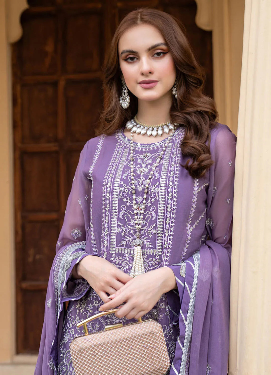 Lallaria By Noorma Kaamal Embroidered  Chiffon Suit Unstitched 4 Piece NK24LC NK-LLC-19 - Summer Collection