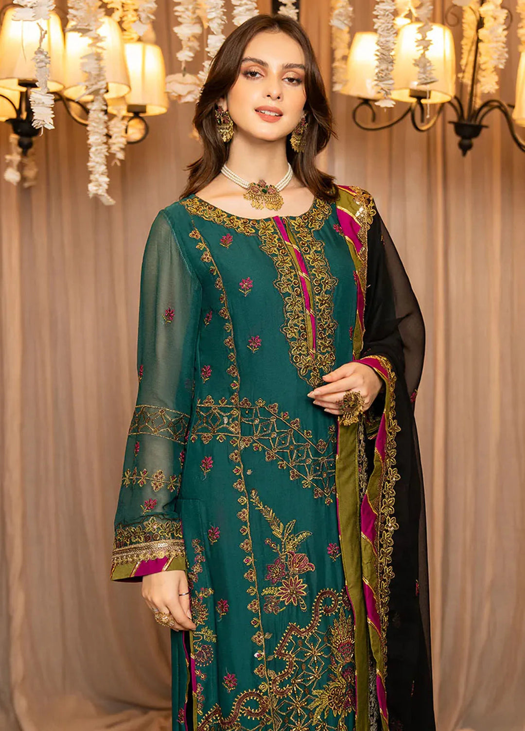 Lallaria By Noorma Kaamal Embroidered Chiffon Unstitched Suits 3 Piece NK23L NK-LLC-08 - Luxury Collection