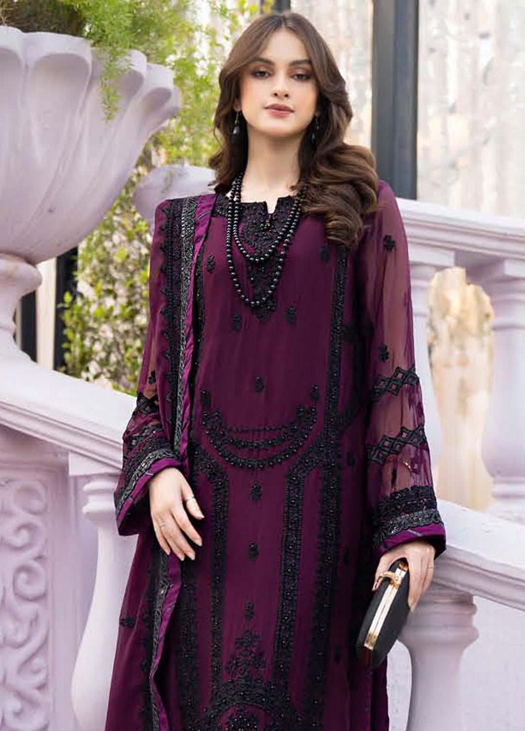 Lallaria By Noorma Kaamal Embroidered Chiffon Suits Unstitched 3 Piece NK23L NK-LLC-01 - Luxury Collection