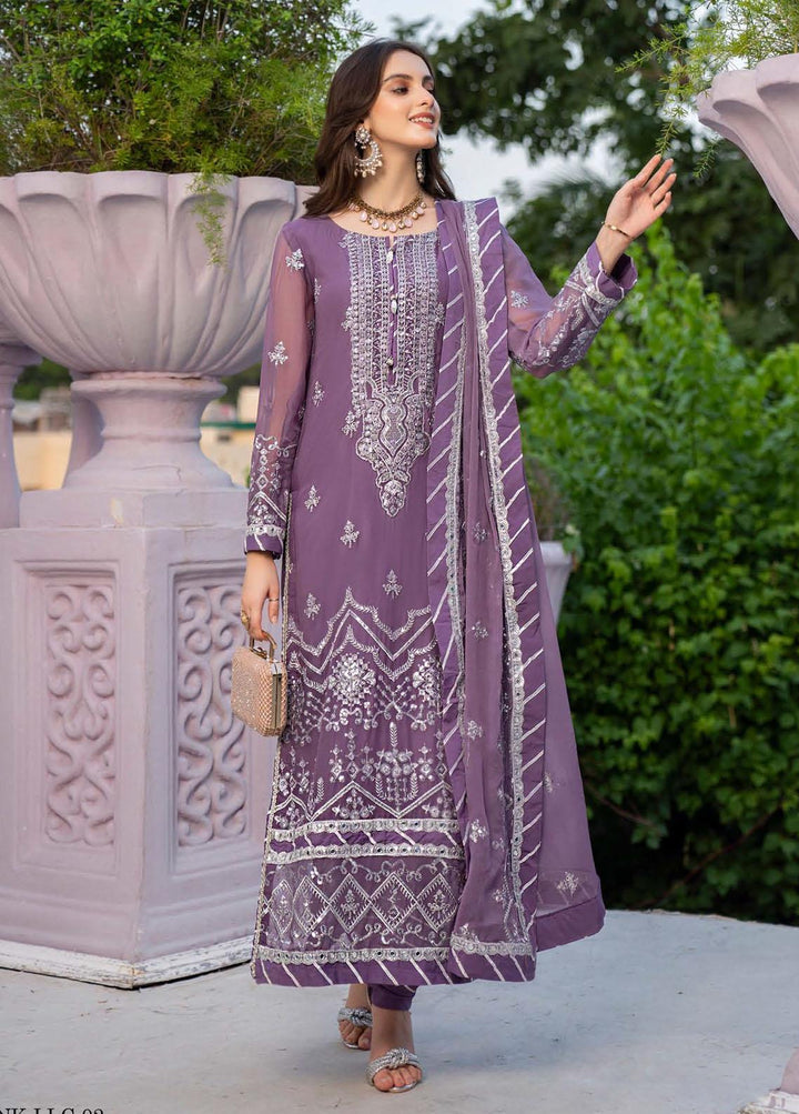 Lallaria By Noorma Kaamal Embroidered Chiffon Suits Unstitched 3 Piece NK23L NK-LLC-02 - Luxury Collection