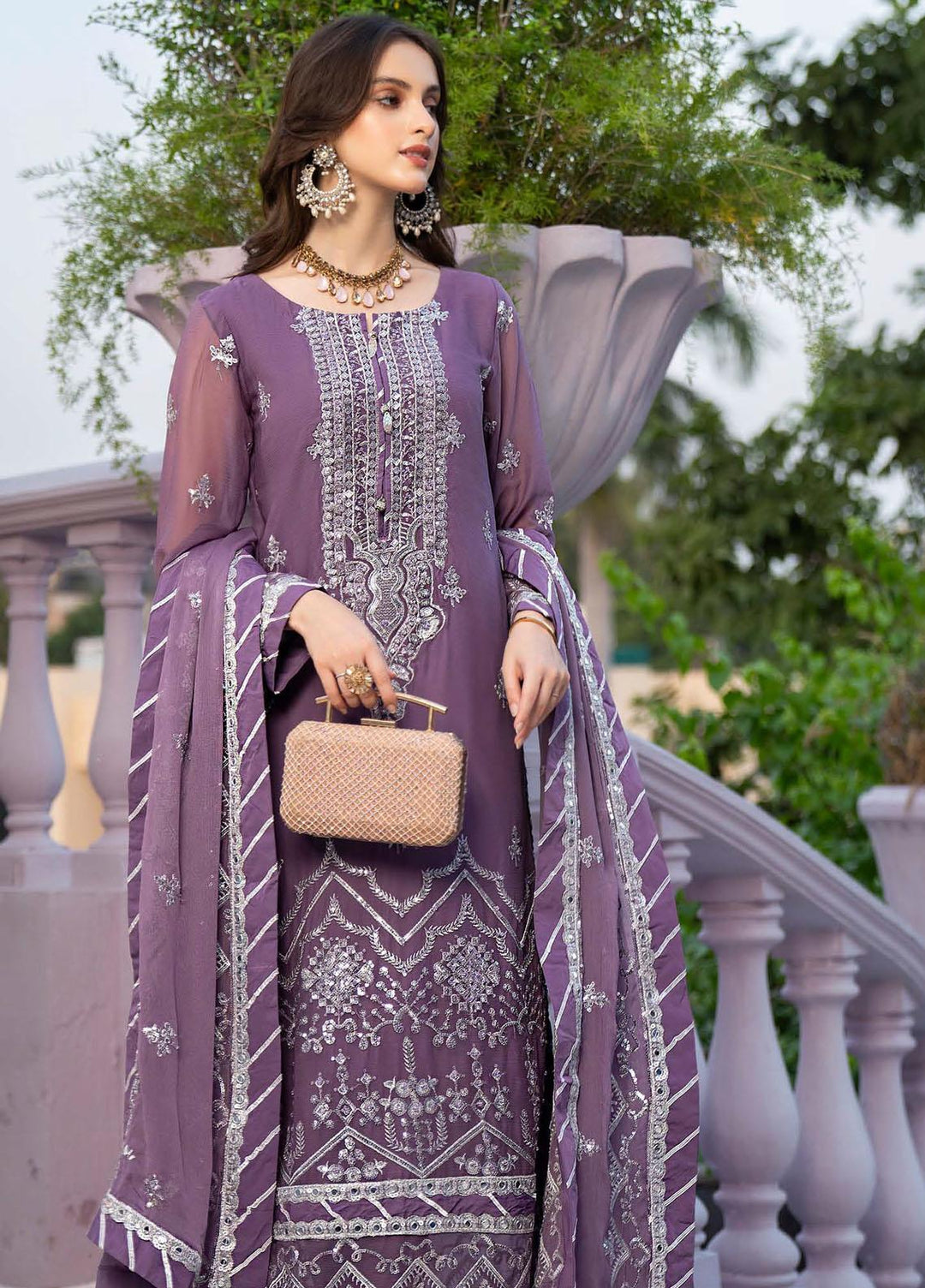 Lallaria By Noorma Kaamal Embroidered Chiffon Suits Unstitched 3 Piece NK23L NK-LLC-02 - Luxury Collection