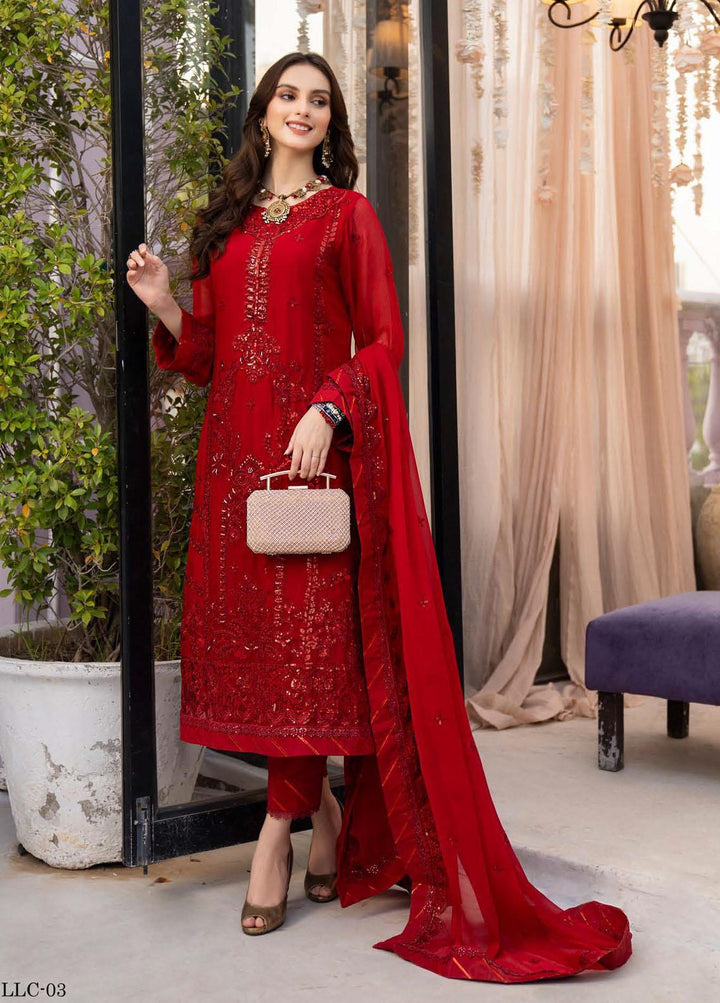 Lallaria By Noorma Kaamal Embroidered Chiffon Suits Unstitched 3 Piece NK23L NK-LLC-03 - Luxury Collection