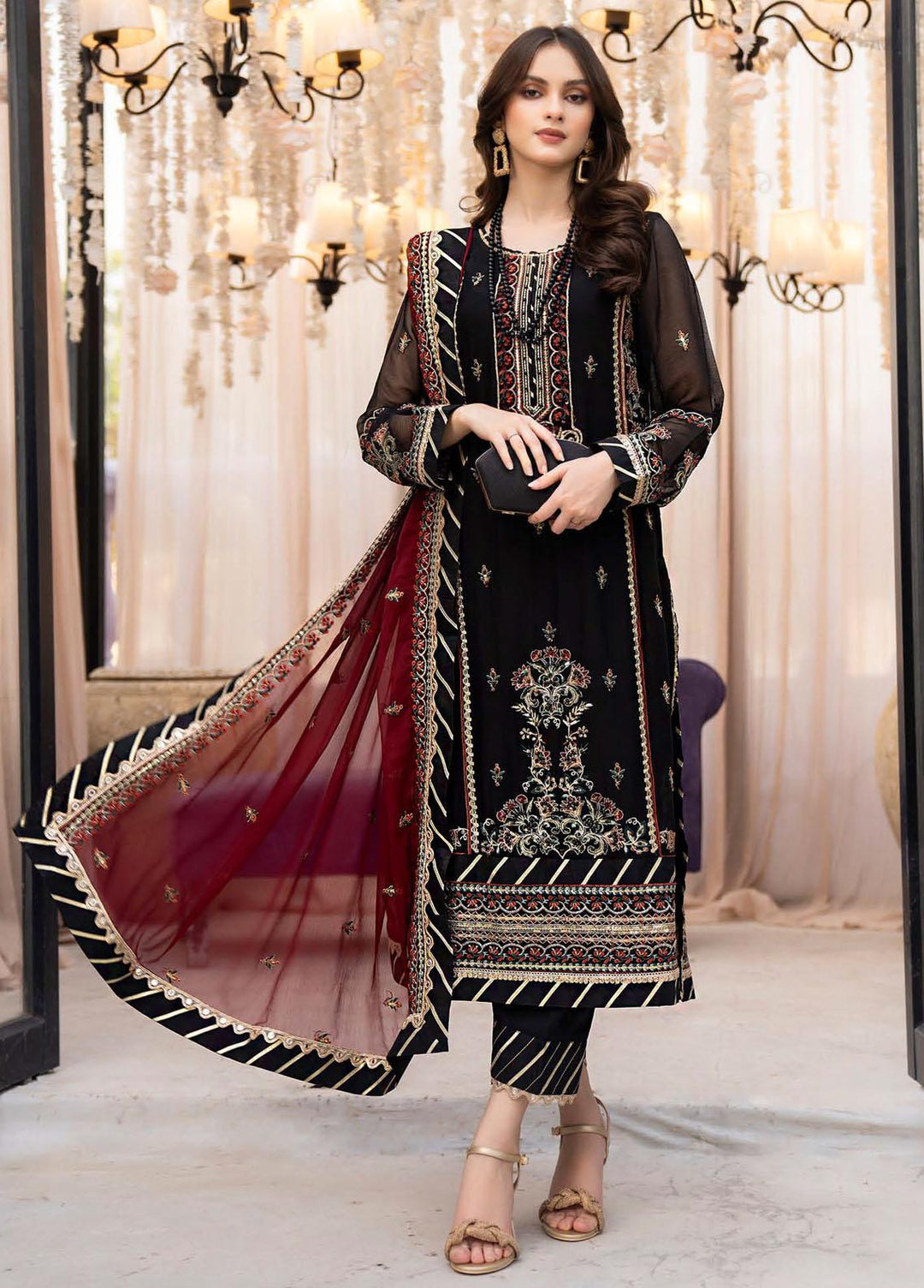 Lallaria By Noorma Kaamal Embroidered Chiffon Suits Unstitched 3 Piece NK23L NK-LLC-04 - Luxury Collection