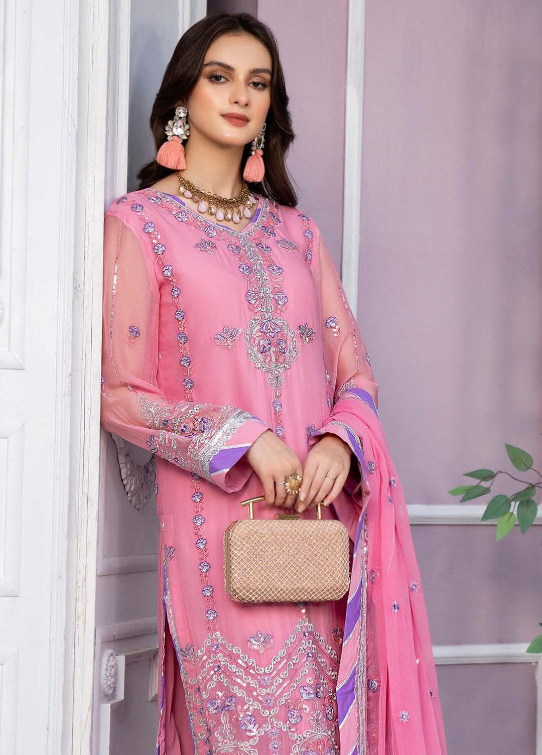Lallaria By Noorma Kaamal Embroidered Chiffon Suits Unstitched 3 Piece NK23L NK-LLC-06 - Luxury Collection