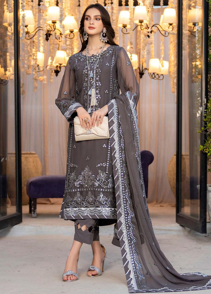 Lallaria By Noorma Kaamal Embroidered Chiffon Suits Unstitched 3 Piece NK23L NK-LLC-07 - Luxury Collection