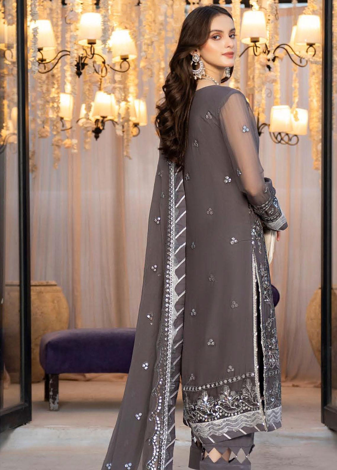 Lallaria By Noorma Kaamal Embroidered Chiffon Suits Unstitched 3 Piece NK23L NK-LLC-07 - Luxury Collection