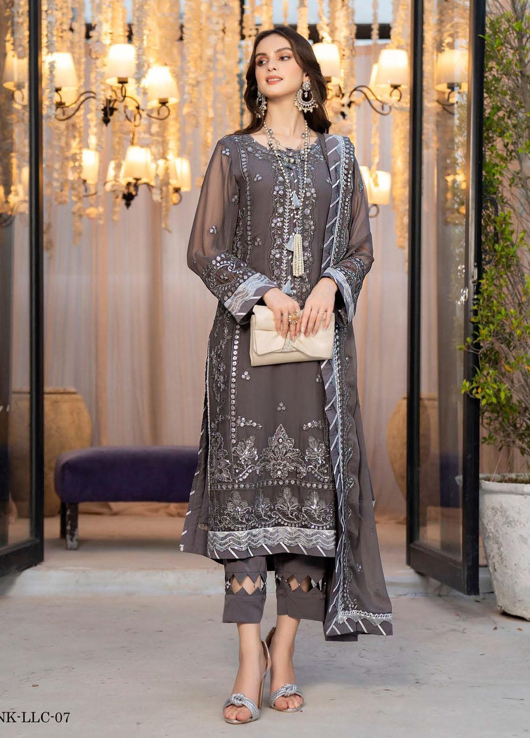 Lallaria By Noorma Kaamal Embroidered Chiffon Suits Unstitched 3 Piece NK23L NK-LLC-07 - Luxury Collection