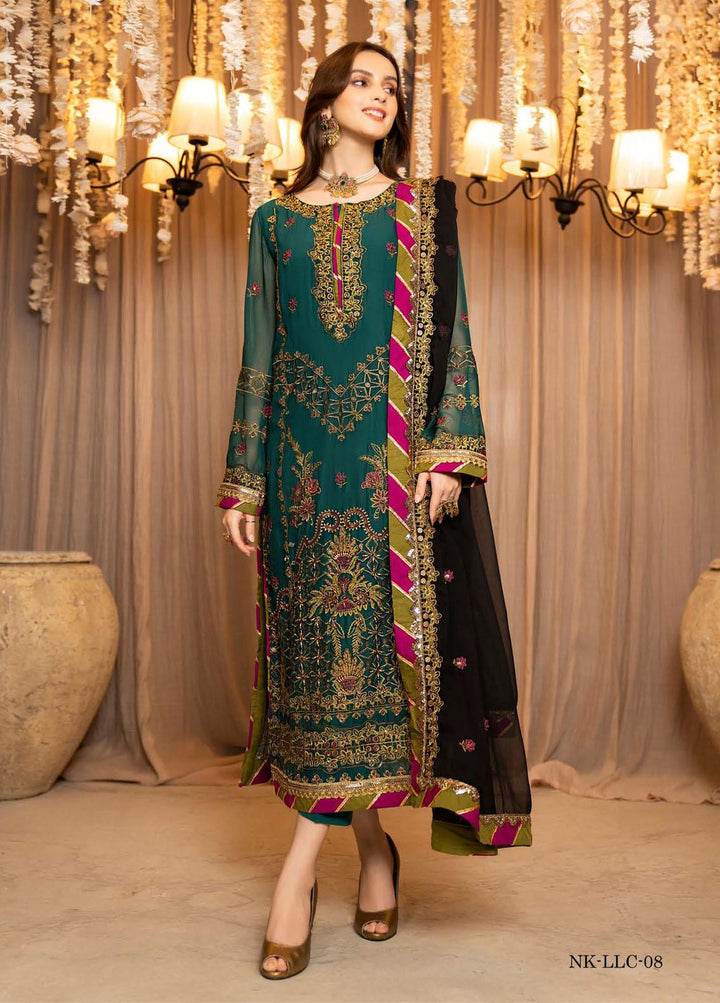 Lallaria By Noorma Kaamal Embroidered Chiffon Suits Unstitched 3 Piece NK23L NK-LLC-08 - Luxury Collection