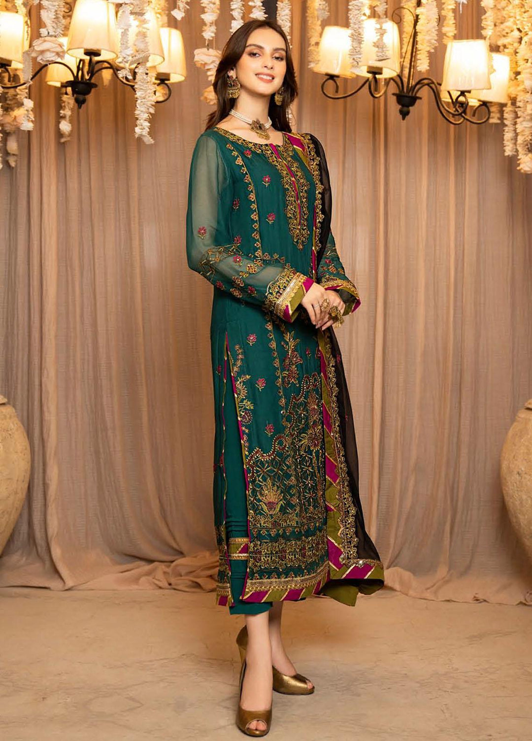 Lallaria By Noorma Kaamal Embroidered Chiffon Suits Unstitched 3 Piece NK23L NK-LLC-08 - Luxury Collection