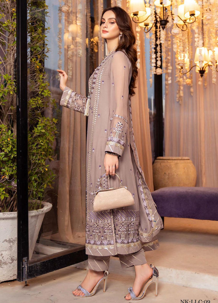 Lallaria By Noorma Kaamal Embroidered Chiffon Suits Unstitched 3 Piece NK23L NK-LLC-09 - Luxury Collection