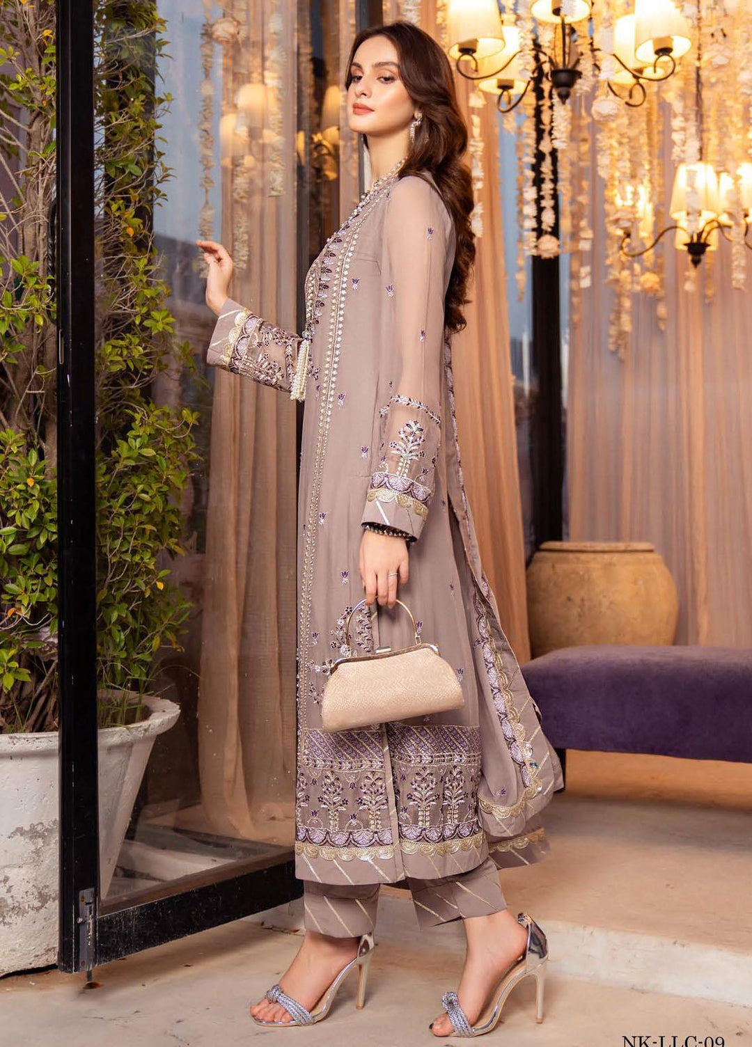 Lallaria By Noorma Kaamal Embroidered Chiffon Suits Unstitched 3 Piece NK23L NK-LLC-09 - Luxury Collection
