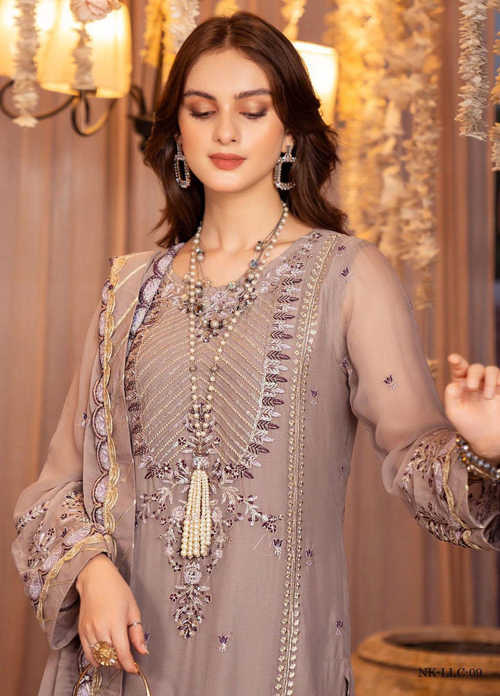 Lallaria By Noorma Kaamal Embroidered Chiffon Suits Unstitched 3 Piece NK23L NK-LLC-09 - Luxury Collection
