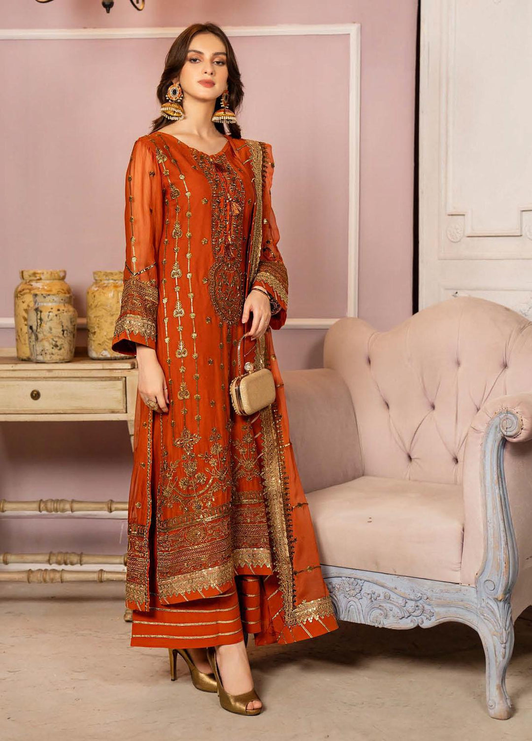 Lallaria By Noorma Kaamal Embroidered Chiffon Suits Unstitched 3 Piece NK23L NK-LLC-10 - Luxury Collection