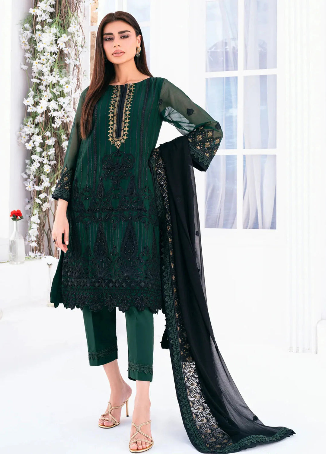Lallaria by Noorma Kaamal Embroidered Chiffon Suit Unstitched 4 Piece NKL24L NK-LLC-22 - Festive Collection