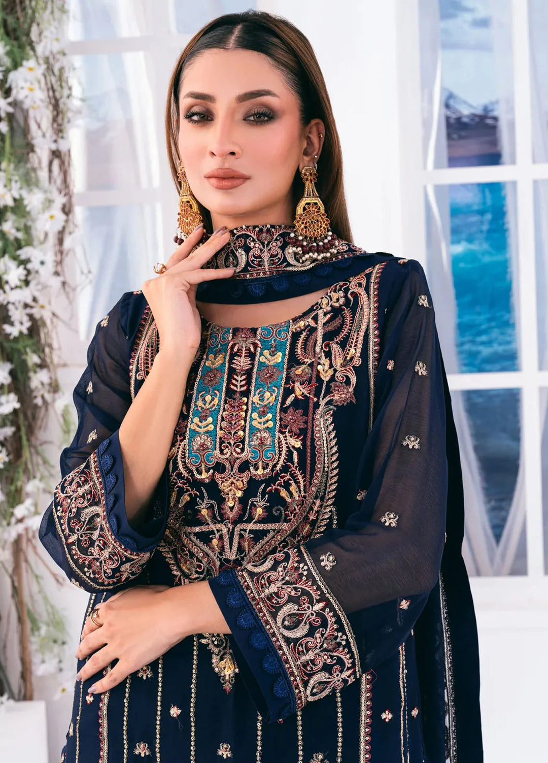 Lallaria by Noorma Kaamal Embroidered Chiffon Suit Unstitched 4 Piece NKL24L NK-LLC-23 - Festive Collection
