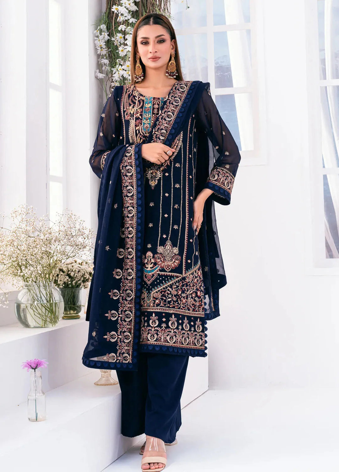 Lallaria by Noorma Kaamal Embroidered Chiffon Suit Unstitched 4 Piece NKL24L NK-LLC-23 - Festive Collection