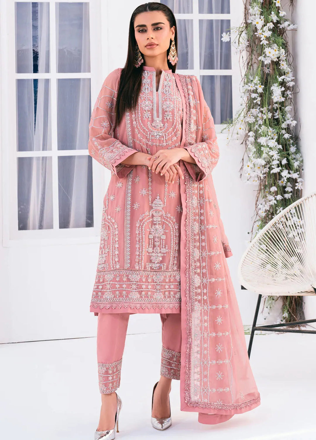 Lallaria by Noorma Kaamal Embroidered Chiffon Suit Unstitched 4 Piece NKL24L NK-LLC-24 - Festive Collection