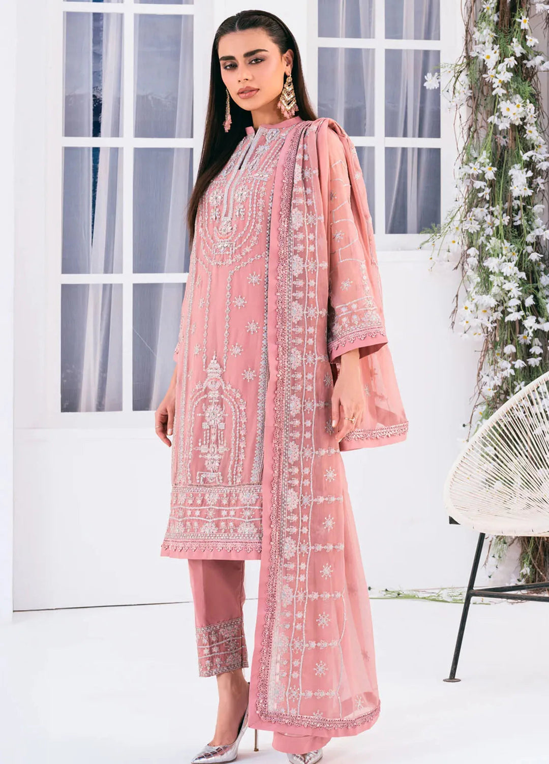 Lallaria by Noorma Kaamal Embroidered Chiffon Suit Unstitched 4 Piece NKL24L NK-LLC-24 - Festive Collection