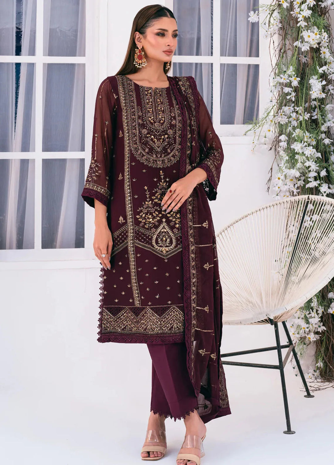 Lallaria by Noorma Kaamal Embroidered Chiffon Suit Unstitched 4 Piece NKL24L NK-LLC-25 - Festive Collection