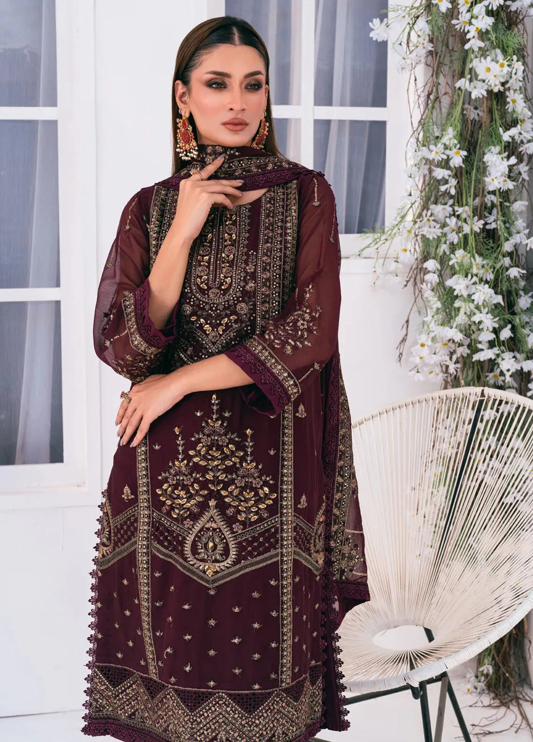 Lallaria by Noorma Kaamal Embroidered Chiffon Suit Unstitched 4 Piece NKL24L NK-LLC-25 - Festive Collection