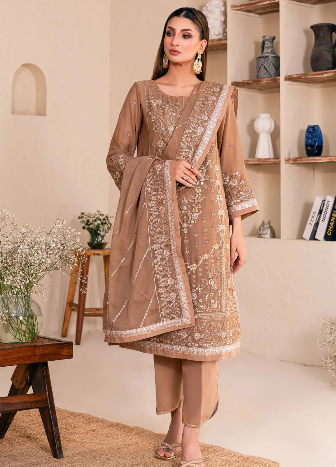 Lallaria by Noorma Kaamal Embroidered Chiffon Suit Unstitched 4 Piece NKL24L NK-LLC-27 - Festive Collection