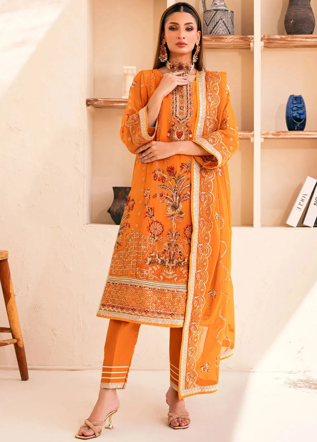 Lallaria by Noorma Kaamal Embroidered Chiffon Suit Unstitched 4 Piece NKL24L NK-LLC-29 - Festive Collection