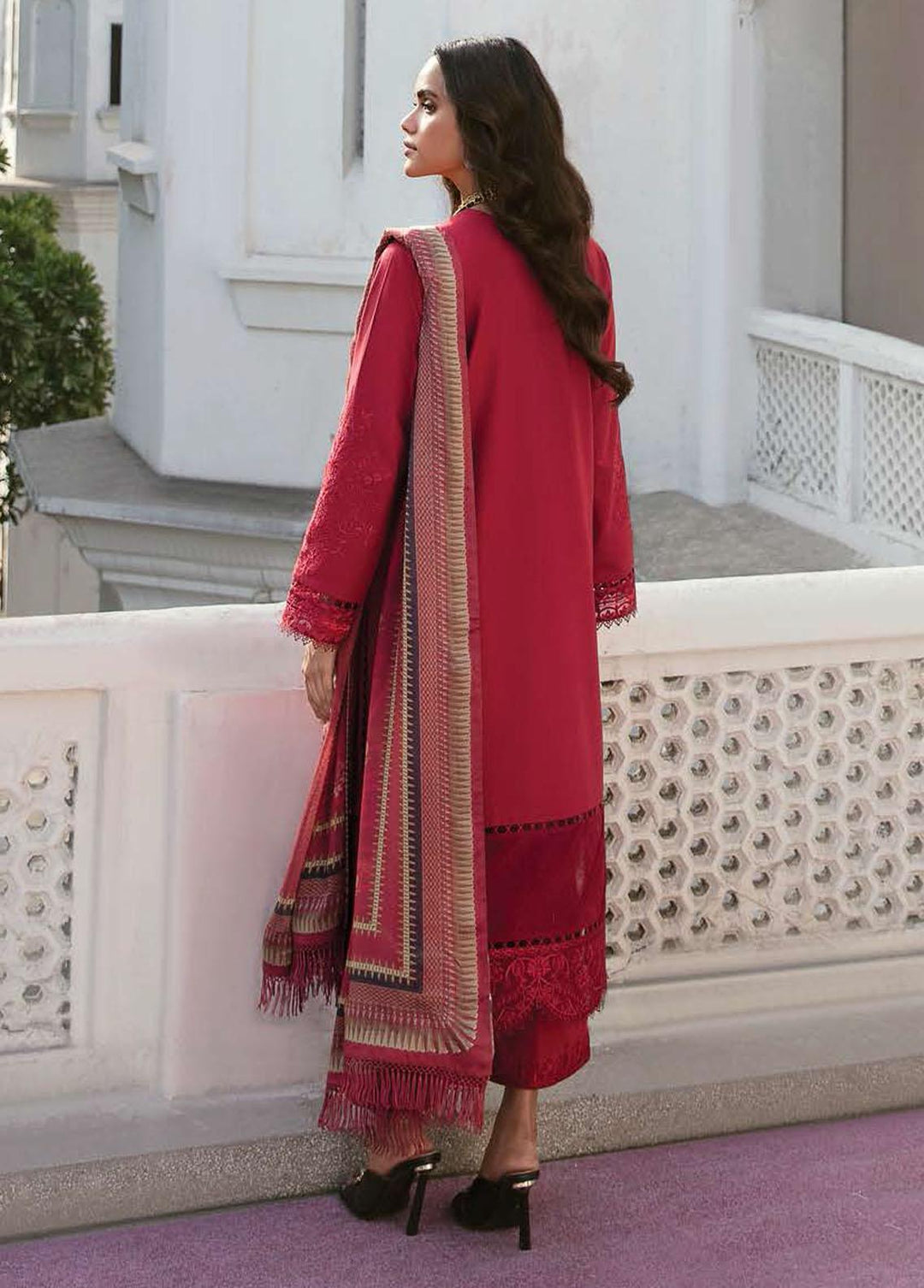 Lamhay By Afrozeh Embroidered Lawn Suits Unstitched 3 Piece AF23L 008 Crimson - Luxury Collection