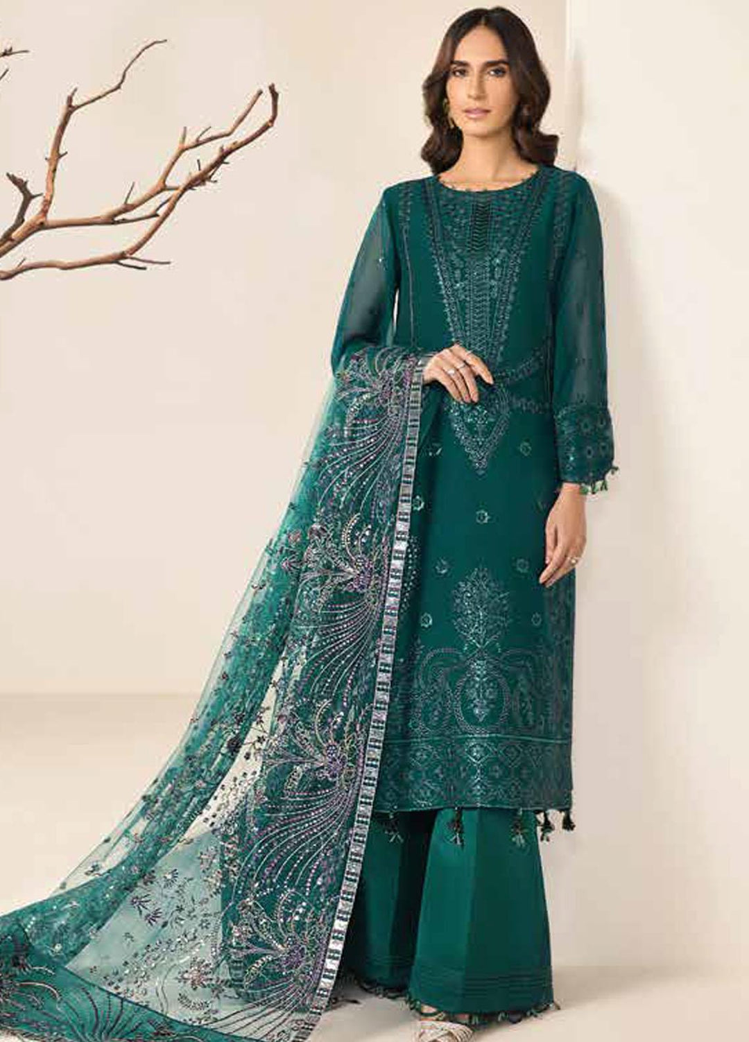 Lamhay By Alizeh Fashion Embroidered Chiffon Suits Unstitched 3 Piece AFB23L Giza - Festive Collection