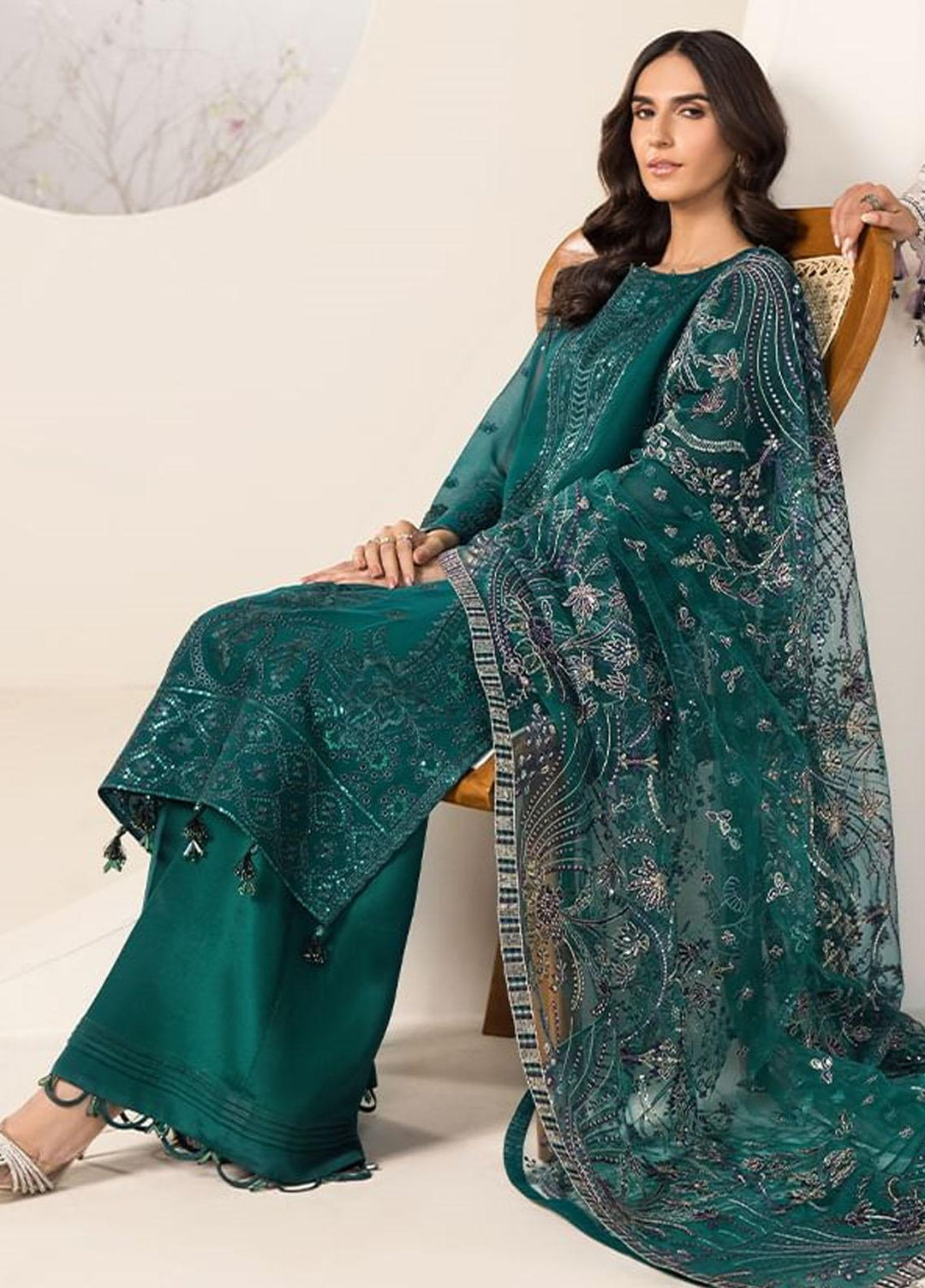 Lamhay By Alizeh Fashion Embroidered Chiffon Suits Unstitched 3 Piece AFB23L Giza - Festive Collection