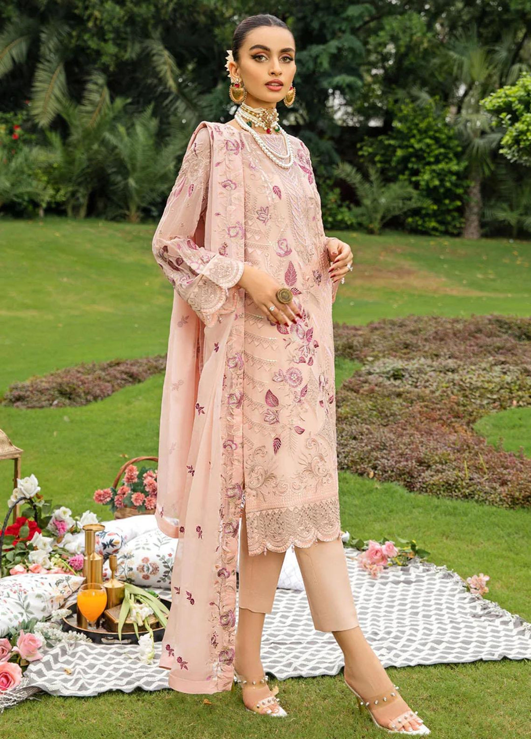 Lamhe By Meeral Embroidered Chiffon Suits Unstitched 3 Piece MRL24LM D-01 Ayzal - Formal Collection