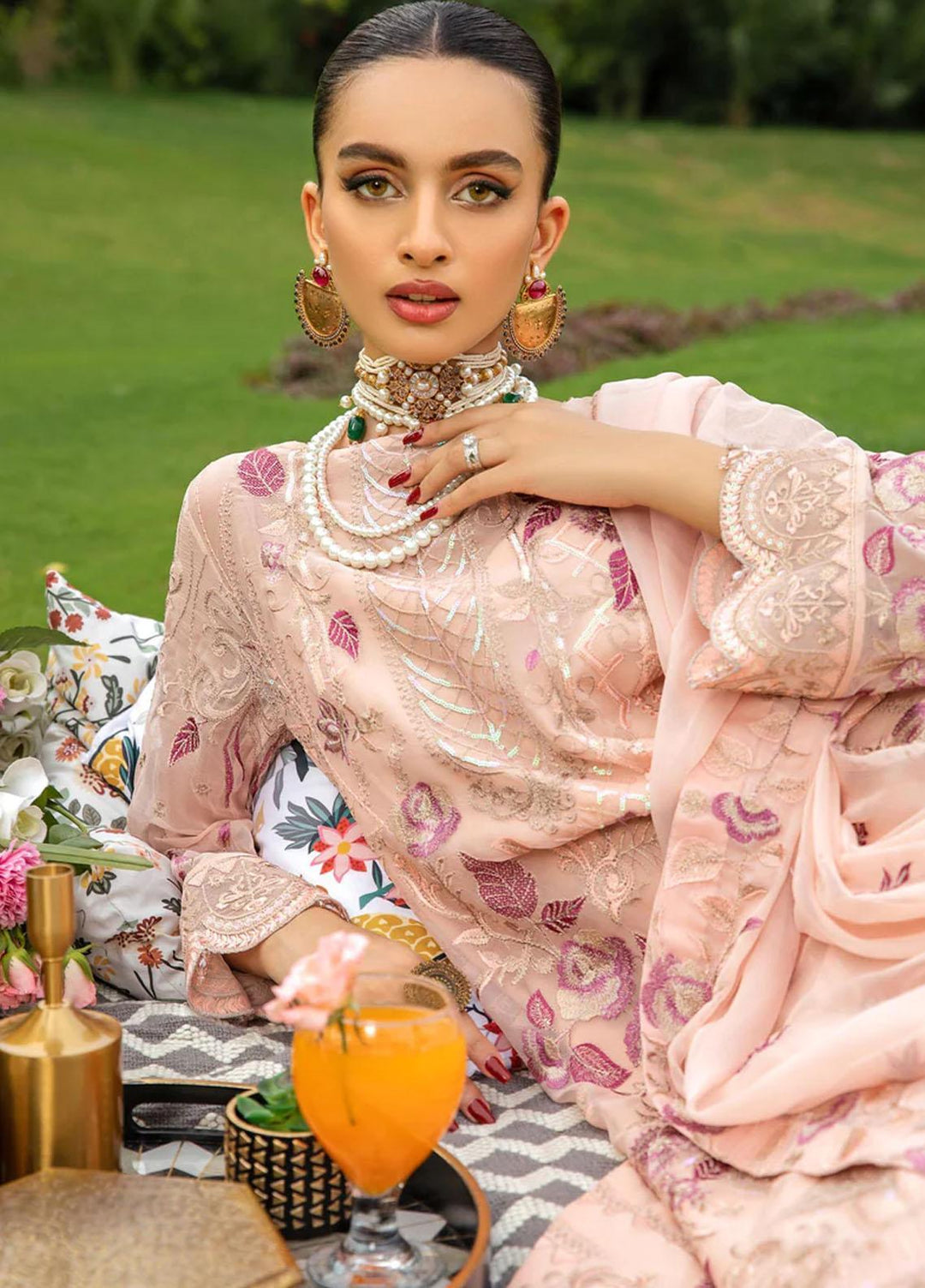 Lamhe By Meeral Embroidered Chiffon Suits Unstitched 3 Piece MRL24LM D-01 Ayzal - Formal Collection