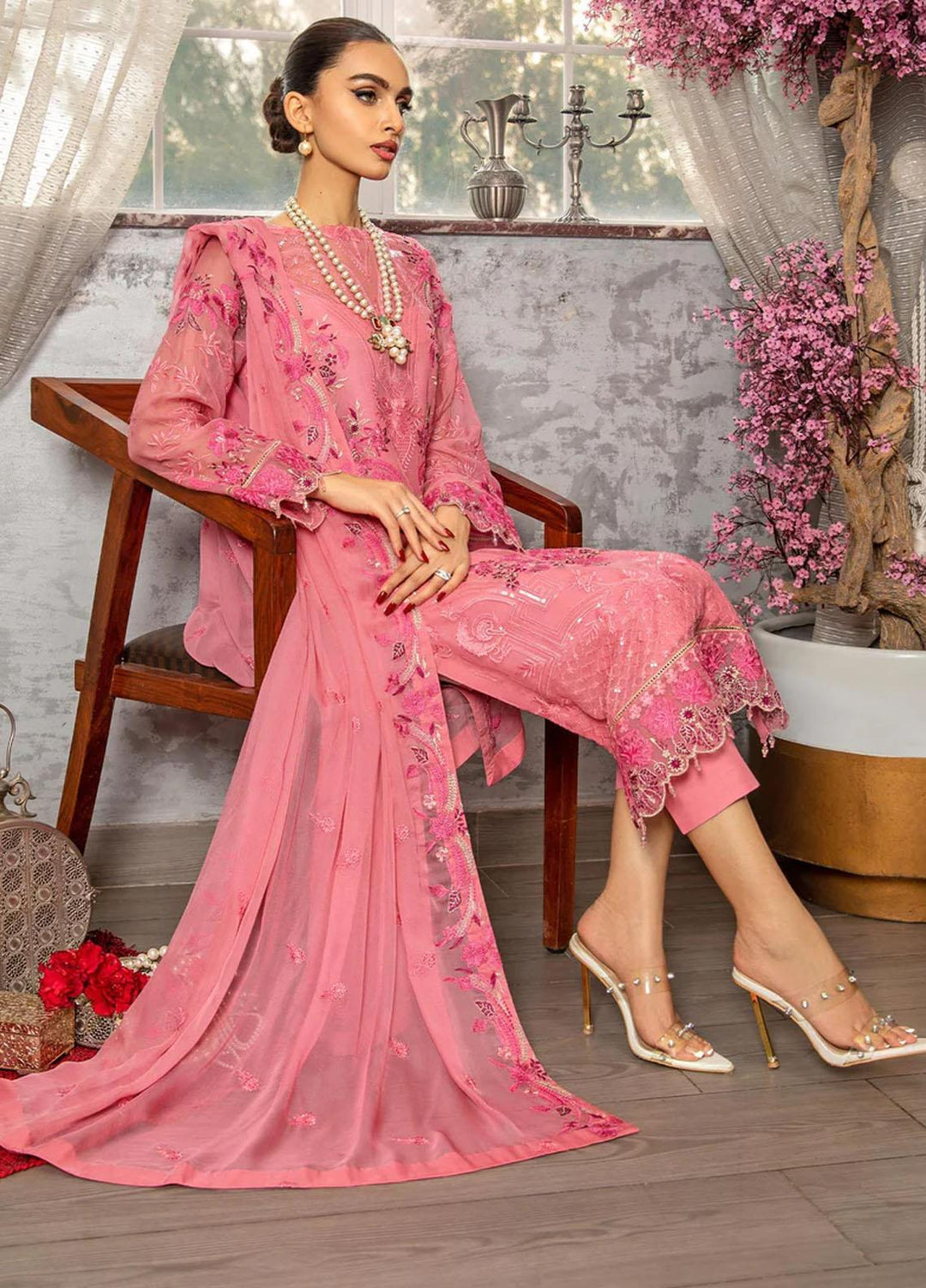 Lamhe By Meeral Embroidered Chiffon Suits Unstitched 3 Piece MRL24LM D-07 Muntaha - Formal Collection