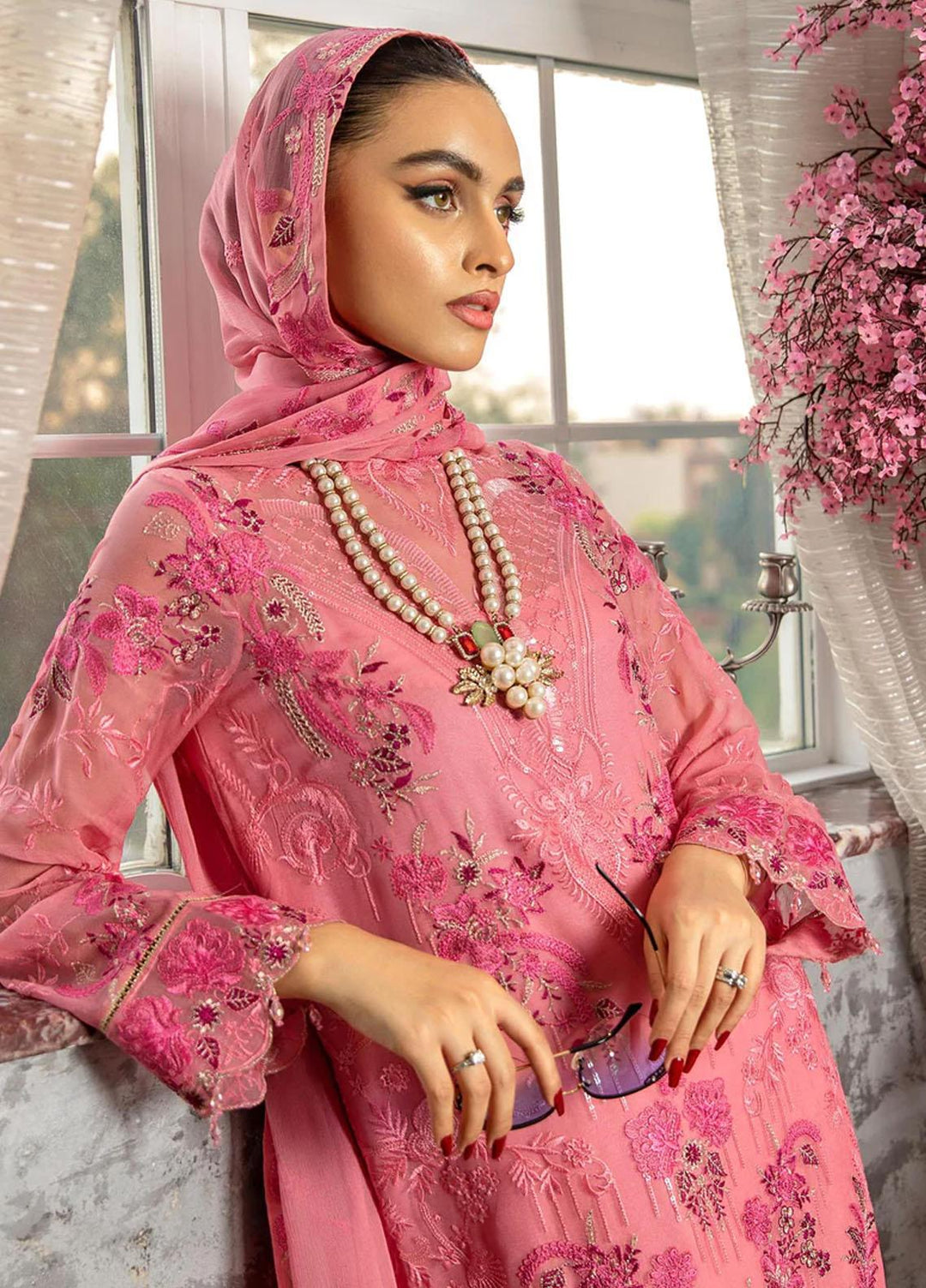 Lamhe By Meeral Embroidered Chiffon Suits Unstitched 3 Piece MRL24LM D-07 Muntaha - Formal Collection