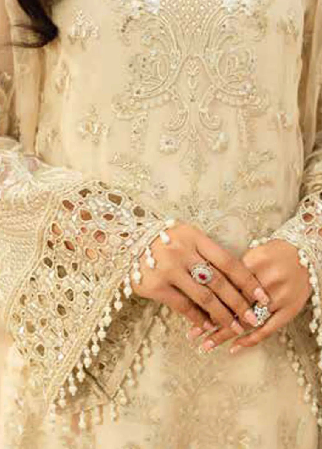 Lamisah by Lavish Premium Embroidered Chiffon Suits Unstitched 3 Piece LVP25LF D-02 Pearl Bush - Formals Collection