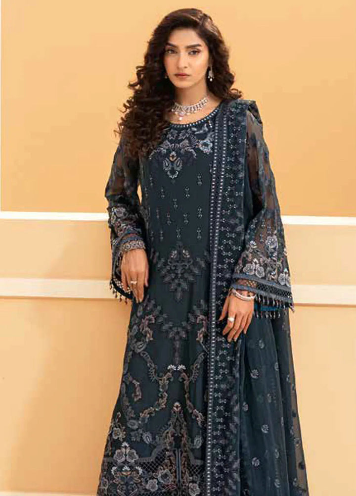 Lamisah by Lavish Premium Embroidered Chiffon Suits Unstitched 3 Piece LVP25LF D-03 Midnight Blue - Formals Collection