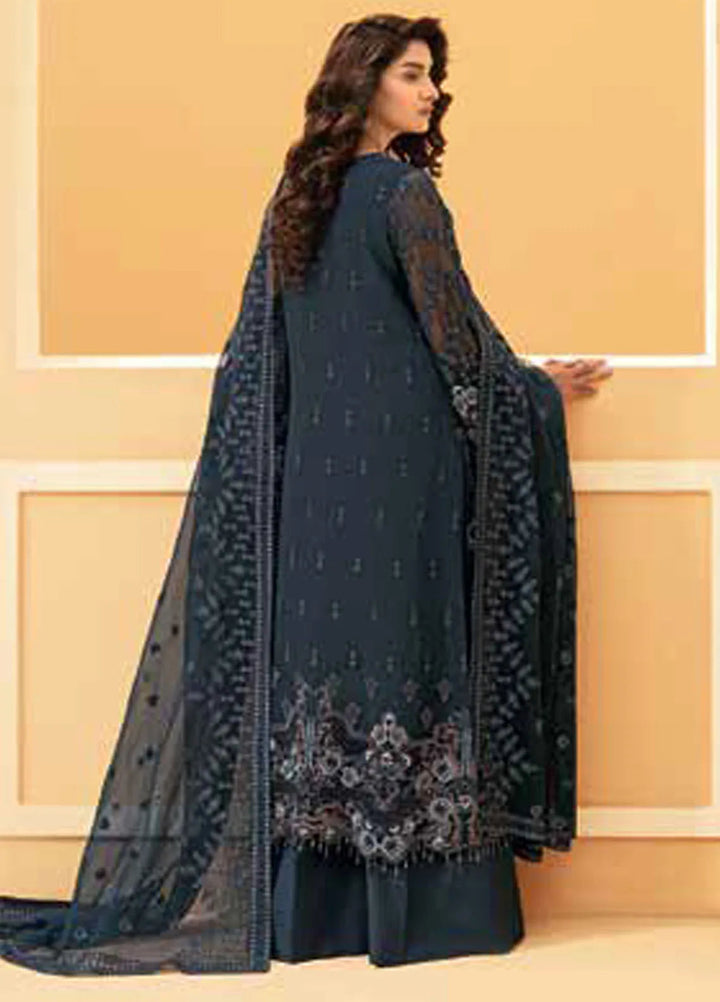 Lamisah by Lavish Premium Embroidered Chiffon Suits Unstitched 3 Piece LVP25LF D-03 Midnight Blue - Formals Collection