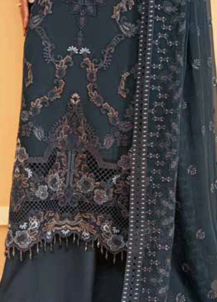 Lamisah by Lavish Premium Embroidered Chiffon Suits Unstitched 3 Piece LVP25LF D-03 Midnight Blue - Formals Collection