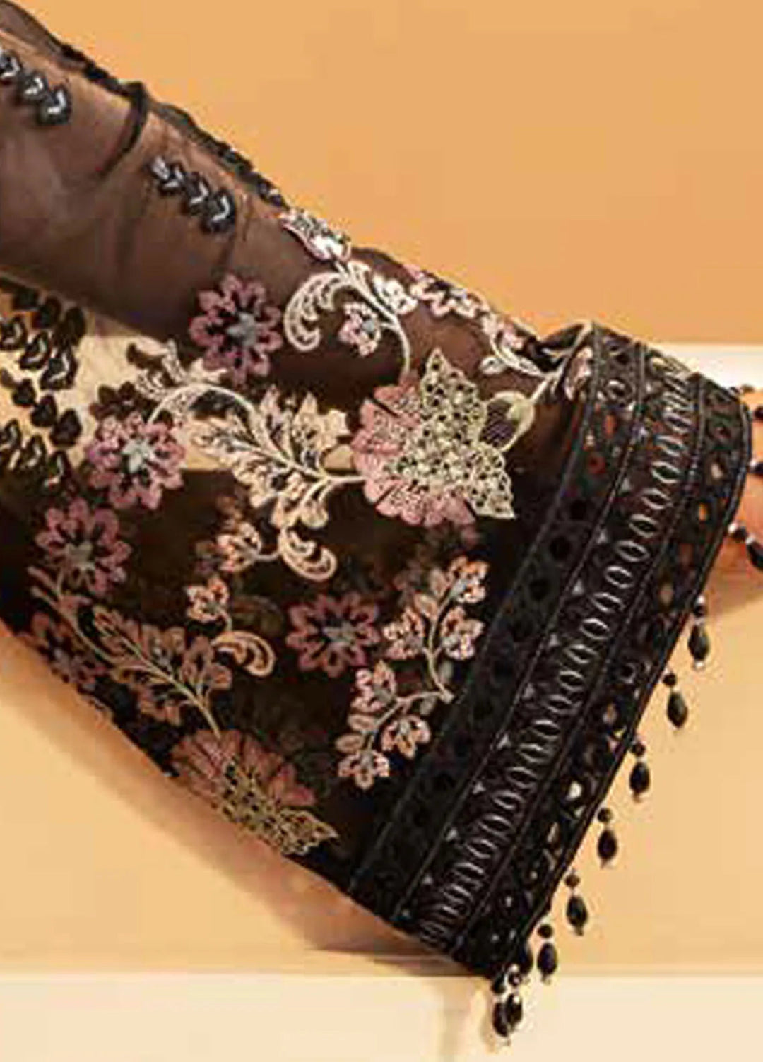 Lamisah by Lavish Premium Embroidered Chiffon Suits Unstitched 3 Piece LVP25LF D-04 Raisin Black - Formals Collection