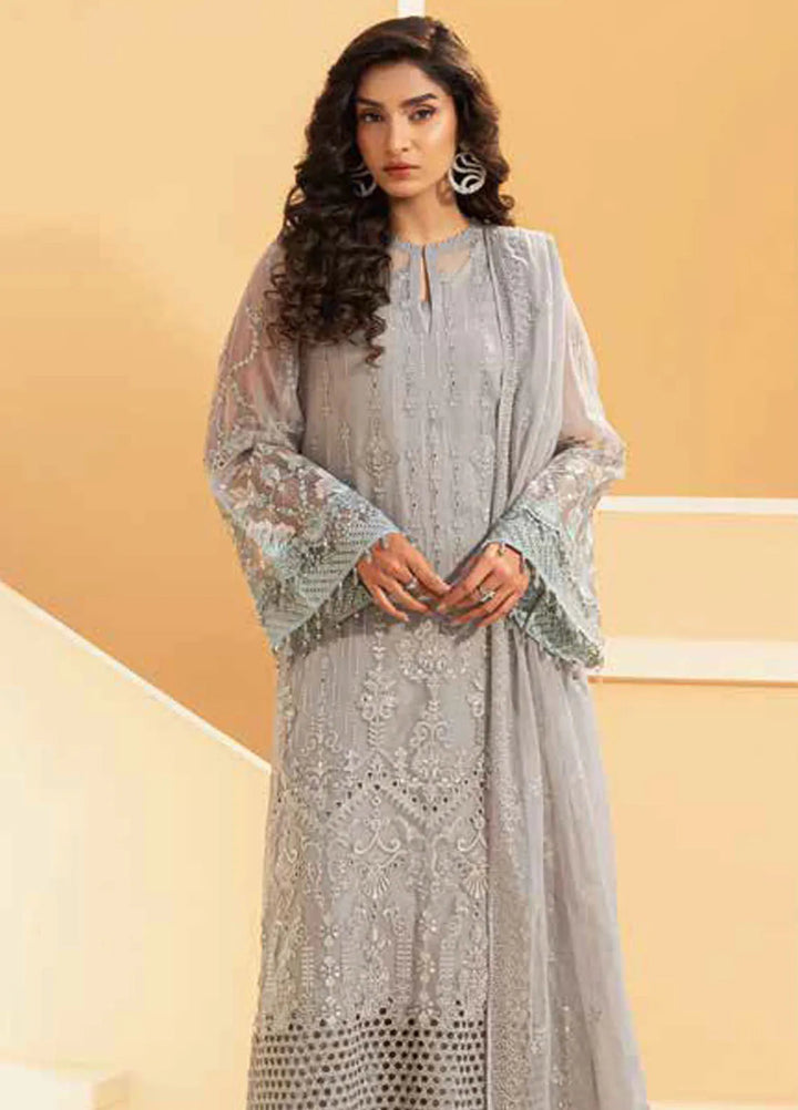 Lamisah by Lavish Premium Embroidered Chiffon Suits Unstitched 3 Piece LVP25LF D-05 Zinnwaldite - Formals Collection