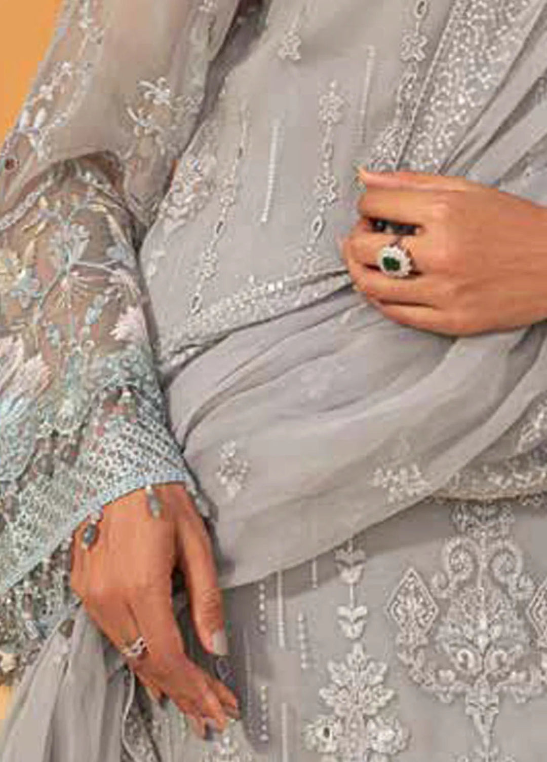 Lamisah by Lavish Premium Embroidered Chiffon Suits Unstitched 3 Piece LVP25LF D-05 Zinnwaldite - Formals Collection