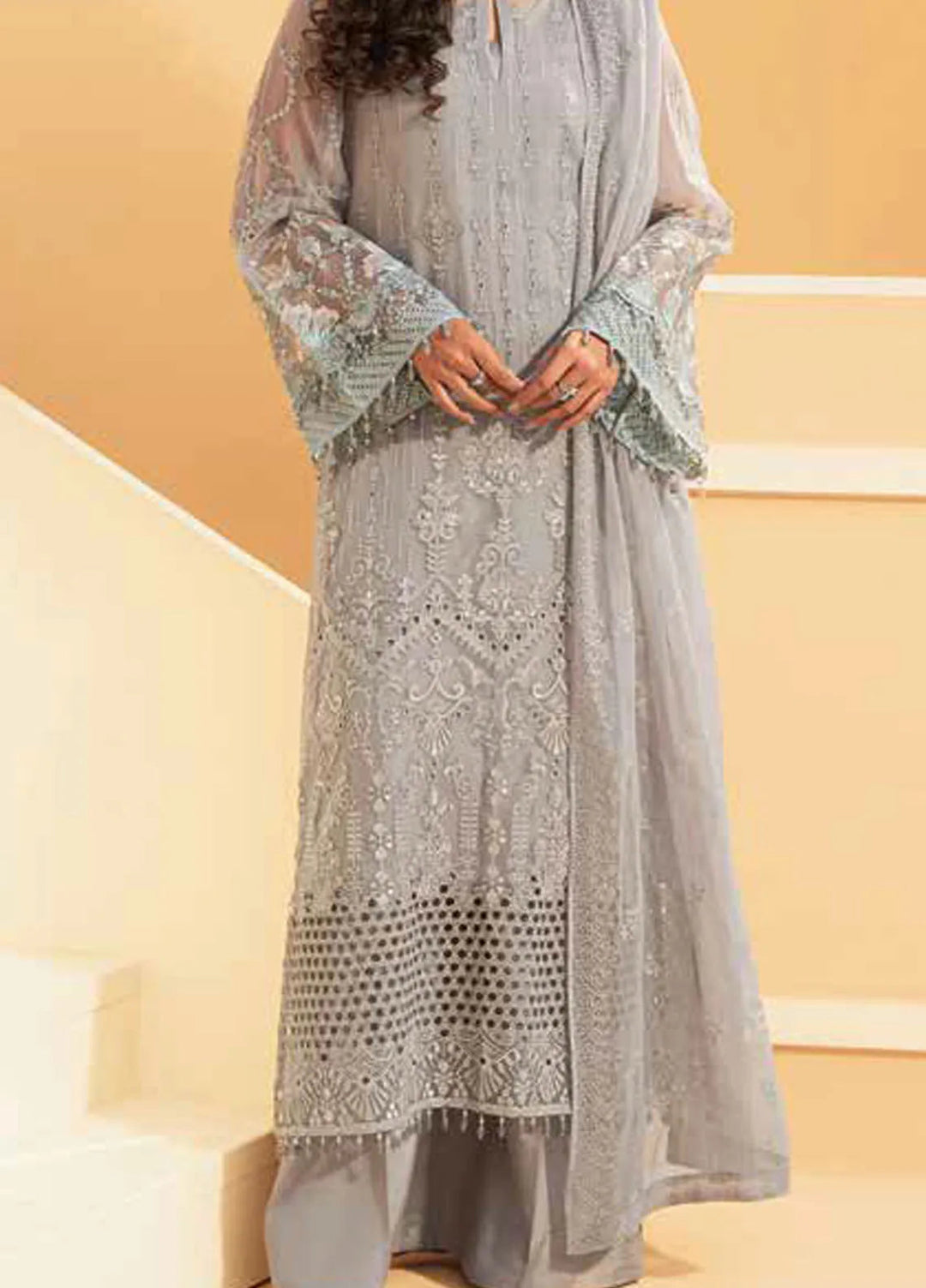 Lamisah by Lavish Premium Embroidered Chiffon Suits Unstitched 3 Piece LVP25LF D-05 Zinnwaldite - Formals Collection